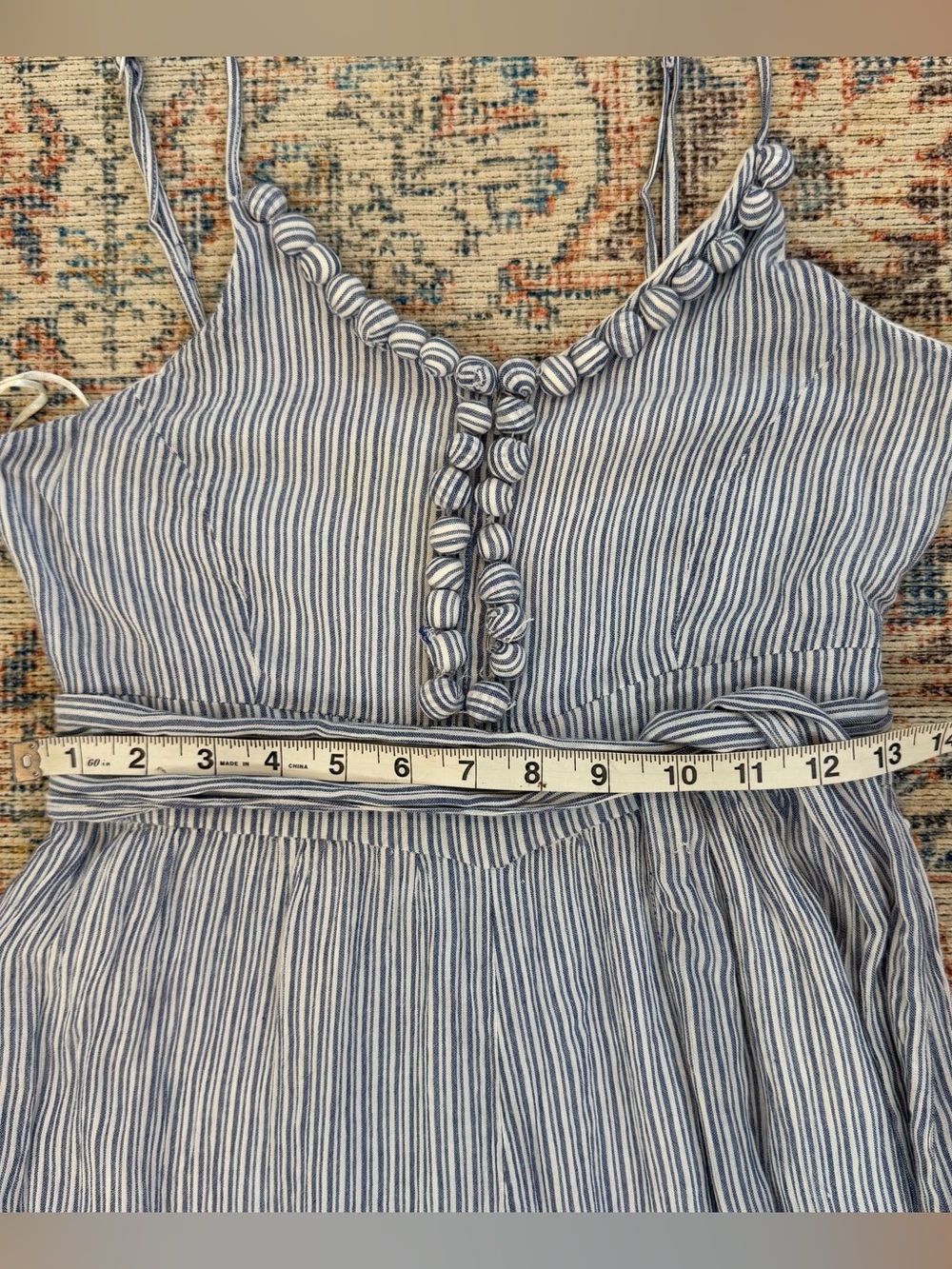 Maeve Anthropologie Romper Women’s 4 Blue/White Striped Summer Wide-Leg Jumpsuit - Picture 9 of 10